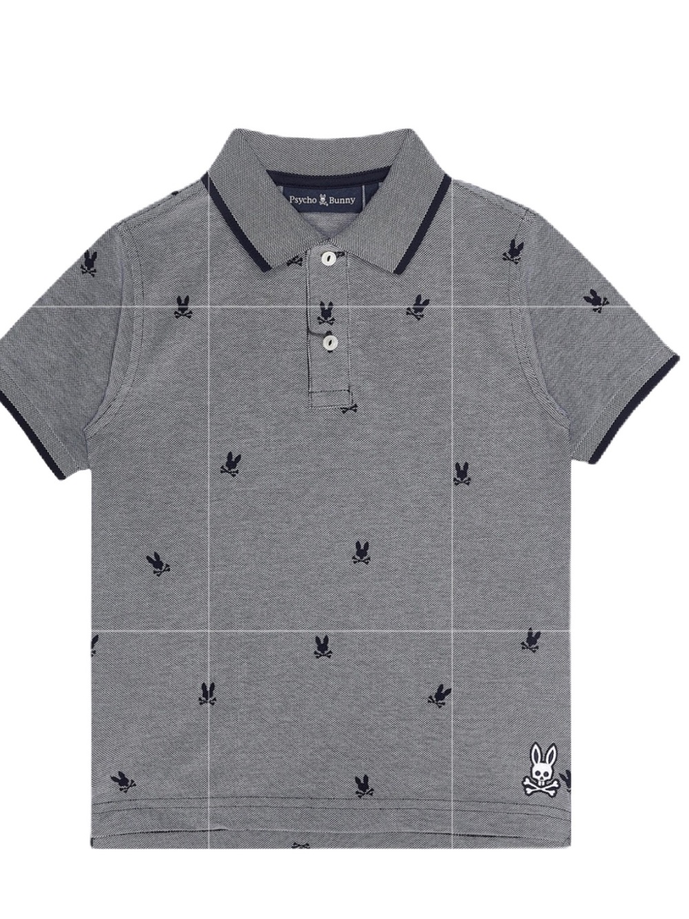 Psycho Bunny Classic Pique Polo Shirt Boys Size 10/12 Gray Navy
